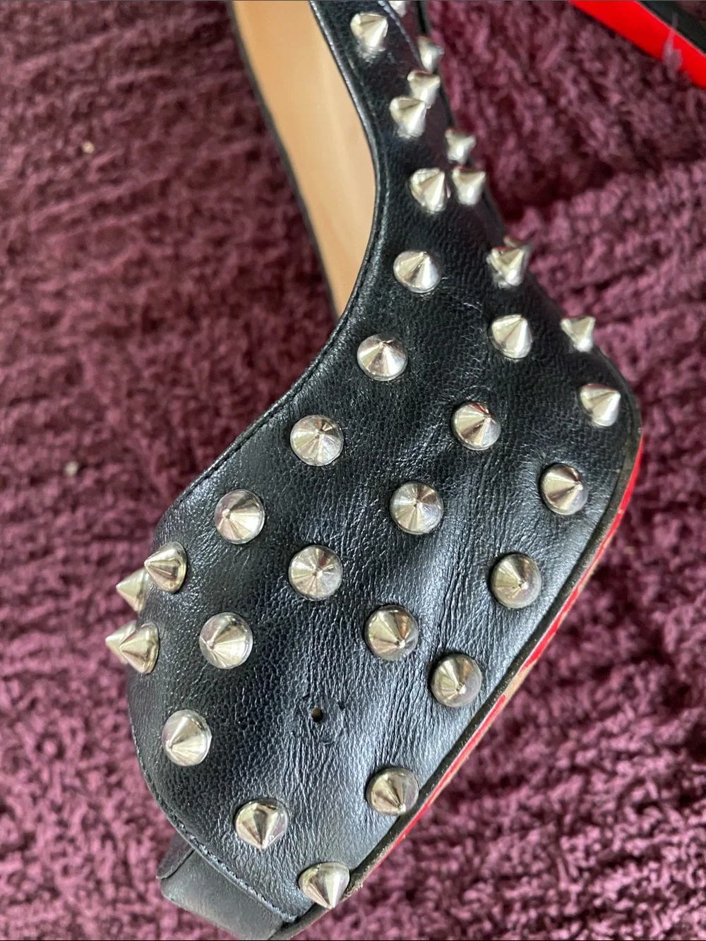 Christian Louboutin Black Studded Peep-Toe Pumps